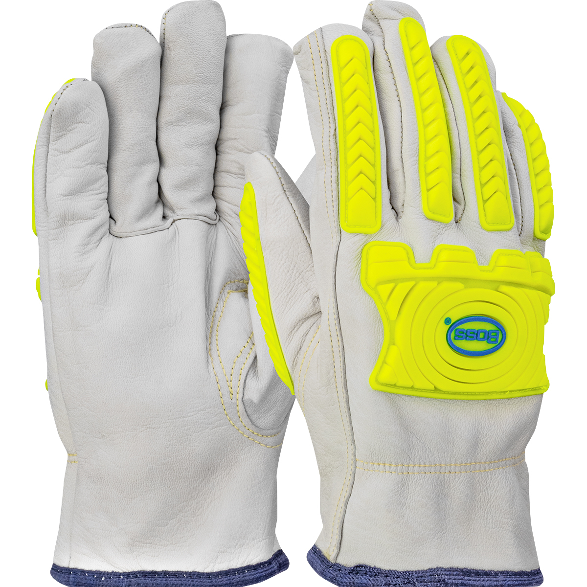Economy Top Grain Goatskin Leather Drivers Glove with HPPE Blend Lining and Hi-Vis Impact Protection