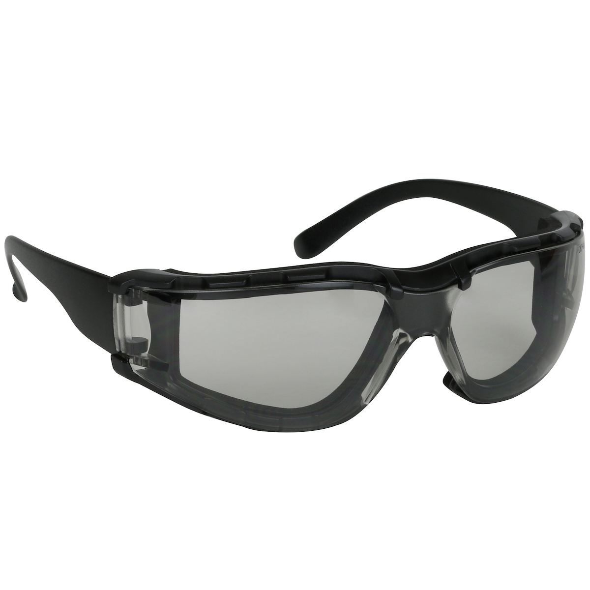 Rimless Safety Glasses with Black Temple, Light Gray Lens, Foam Padding and Anti-Scratch / Anti-Fog Coating