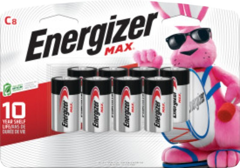 Energizer E93BP-8H Battery, 1.5 V Battery, 8350 mAh, C Battery, Alkaline, Manganese Dioxide, Zinc