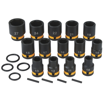 Klutch 1/2in.-Drive Impact Socket Set, 14 Pcs., Metric, Chrome Molybdenum