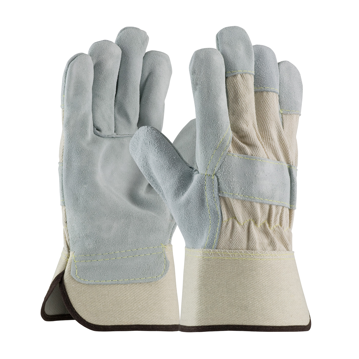 Heavy Premium Split Cowhide Leather Palm Glove with Fabric Back and Aramid Stitching - Rubberized Safety Cuff