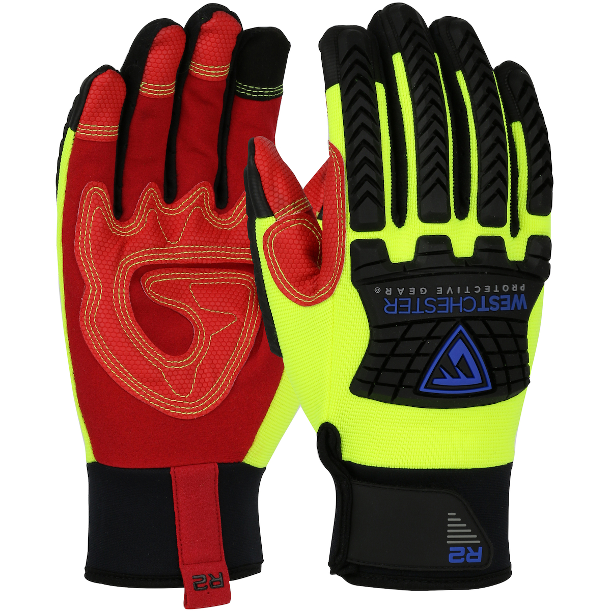 R2™ Safety Rigger Synthetic Leather Double Palm with Silicone Grip and Fabric Back - TPR Impact Protection